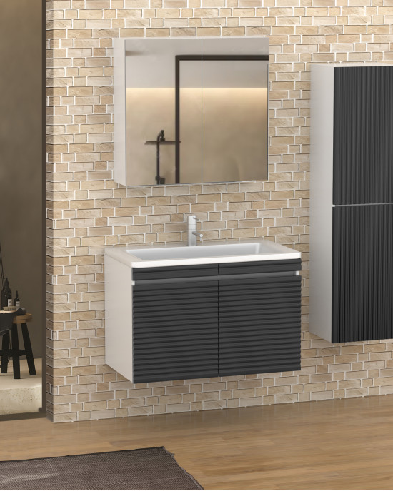 220 FEZA Beyaz-Antrasit PVC Banyo Dolabı